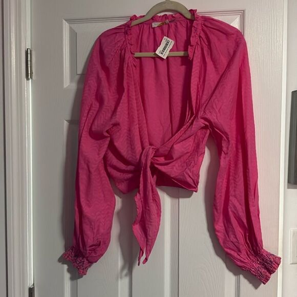 Pink RAMY BROOKE Long Sleeve Cropped Top - Tie Front - Size Small - BRAND NEW - Picture 2 of 7